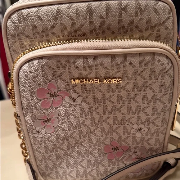 Michael Kors Beige and Pink Floral Crossbody Bag - Picture 2 of 7